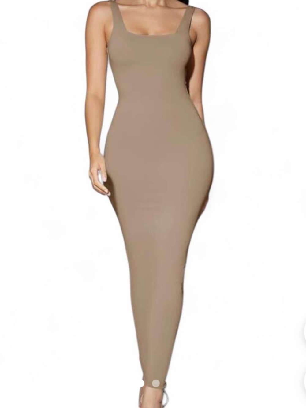 SHEIN Solid Square Neck Tank Bodycon Maxi Dress Taupe - Size 4
